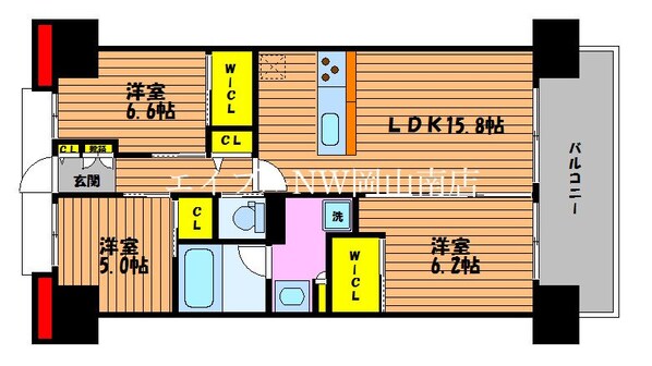 岡山駅 徒歩8分 14階の物件間取画像